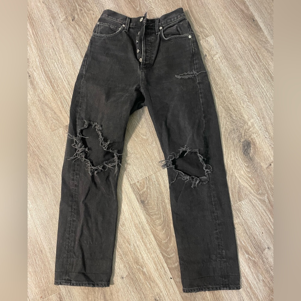 Agolde Women’s Charcoal Ripped High Waisted 90’s Jeans